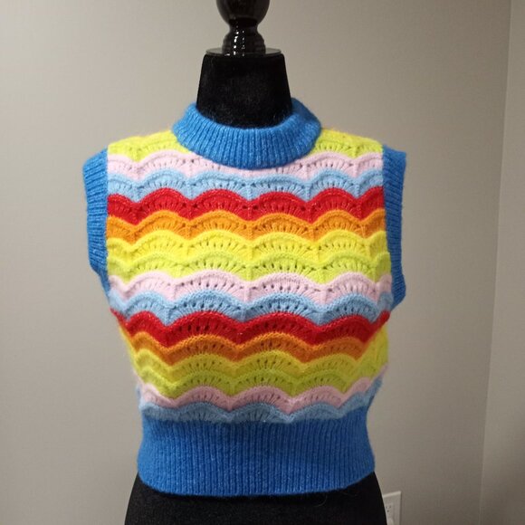 ZARA MULTI COLOURED SLEEVELESS VEST WOOL WOMEN SIZE S - Picture 1 of 7